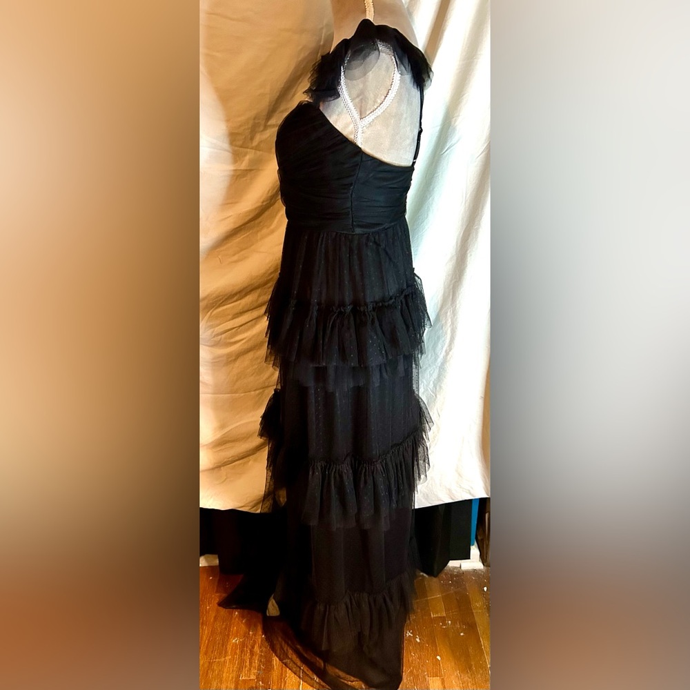 Lulus Pure Radiance Black Mesh Swiss Dot Tiered Maxi Dress, Size M - Picture 8 of 14